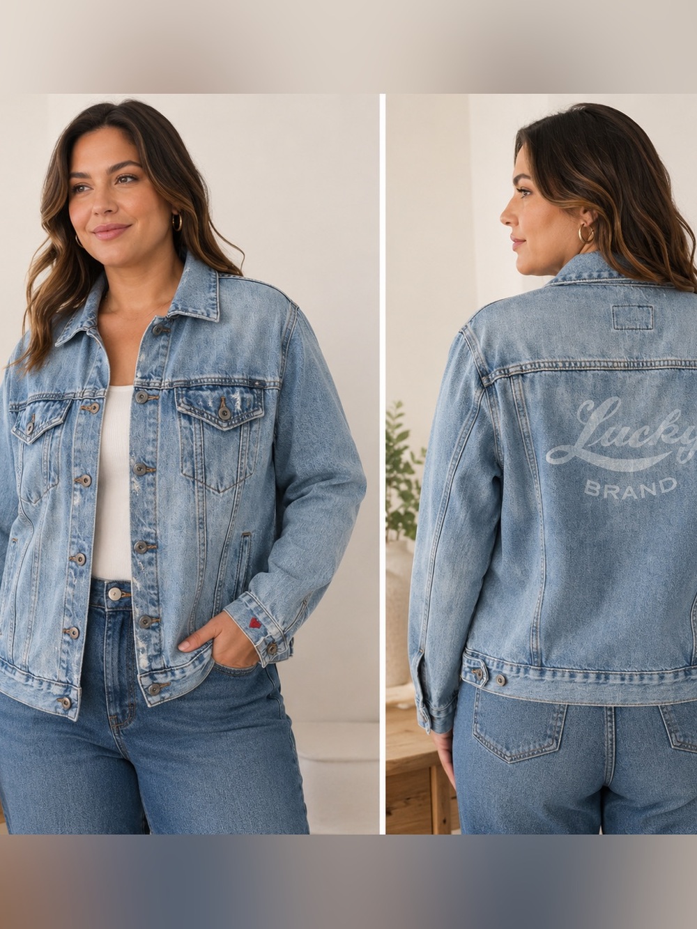 Lucky Brand distress Faded Light Blue Denim Jacket L